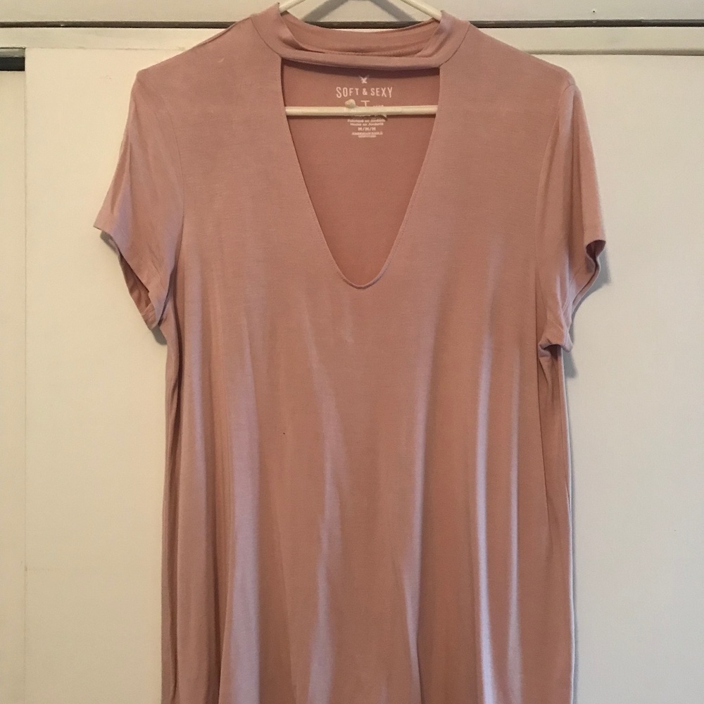 American Eagle AEO Pink Soft & Sexy Choker T-Shirt